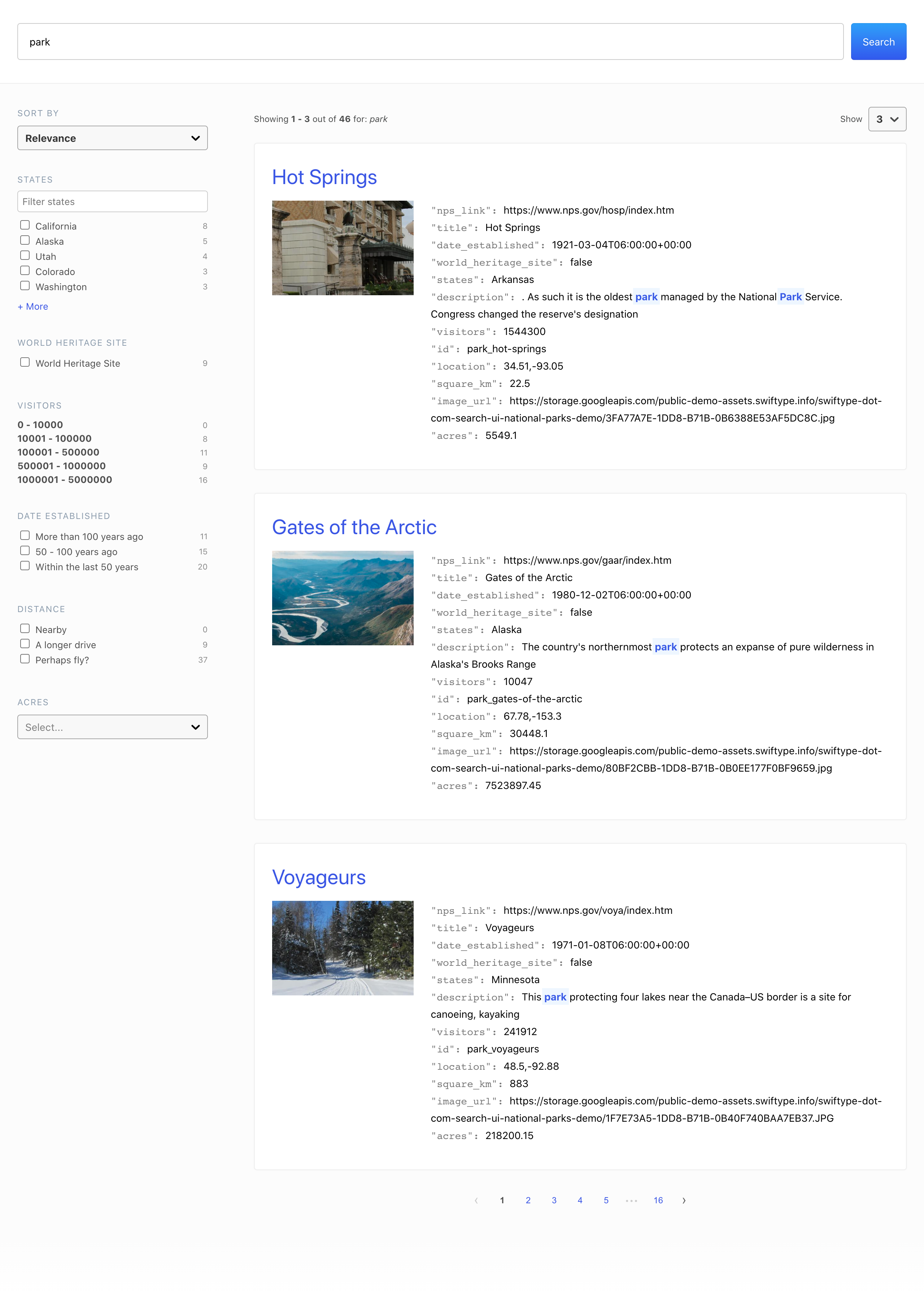 Screenshot of Search UI